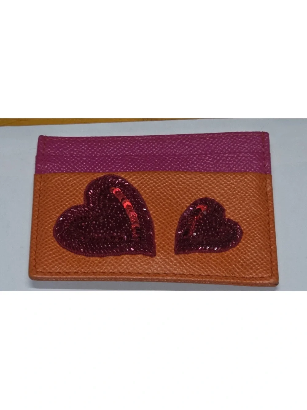 Dolce & Gabbana $475 retail sequined Heart Card Holder - Pink & Tan never used